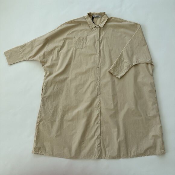 Gentle Herd Oversize Shirt Dress Cotton Poplin Small Beige Garmentory Pockets - Picture 3 of 9